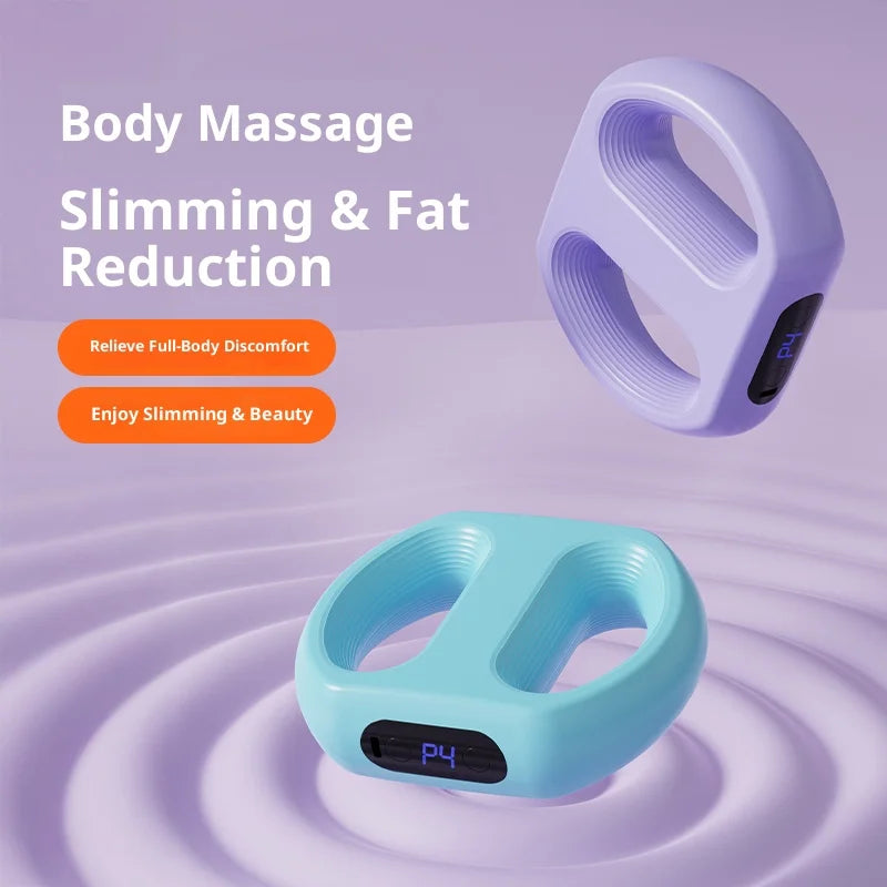 A purple and light blue adjustable electric massage ring for body massage and slimming.