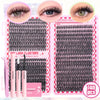 A pink and black DIY reusable eyelash extension kit with individual clusters shown on a packaging card.