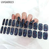 UV gel nail stickers featuring iridescent glitter designs applied to fingernails.