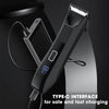 A black body grooming hair trimmer and epilator with a Type-C interface cable shown against a dark background.