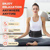 Eine Frau trägt einen schwarzen Lordosengurt in meditativer Pose, mit Text zur Entspannung.