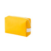 A yellow waterproof PU leather makeup bag with a white color block design.