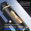 Close-up of a black Type-C charging electric body hair trimmer showing battery life and improved charging speed.