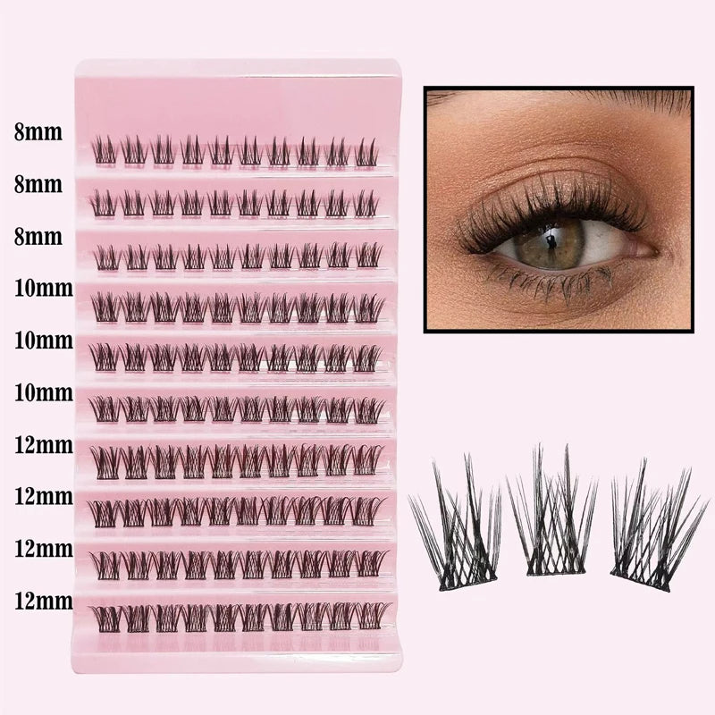 A pink plastic tray displaying various lengths of mink false eyelashes, ranging from 8mm to 12mm.