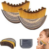 A set of wooden facial massage brushes with golden bristles and natural wood handles shown alongside a handheld silicone tool