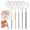 A set of professional stainless steel lash extension mirrors in various shades and finishes.