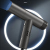 A black Yours high-speed hair dryer with a blue light ring is shown against a dark background.