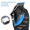 Close-up view of a professional electric hair clipper showing the adjustment of four gears for different cutting lengths.