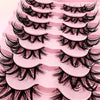A display of wet look manga false eyelashes in various styles and lengths.