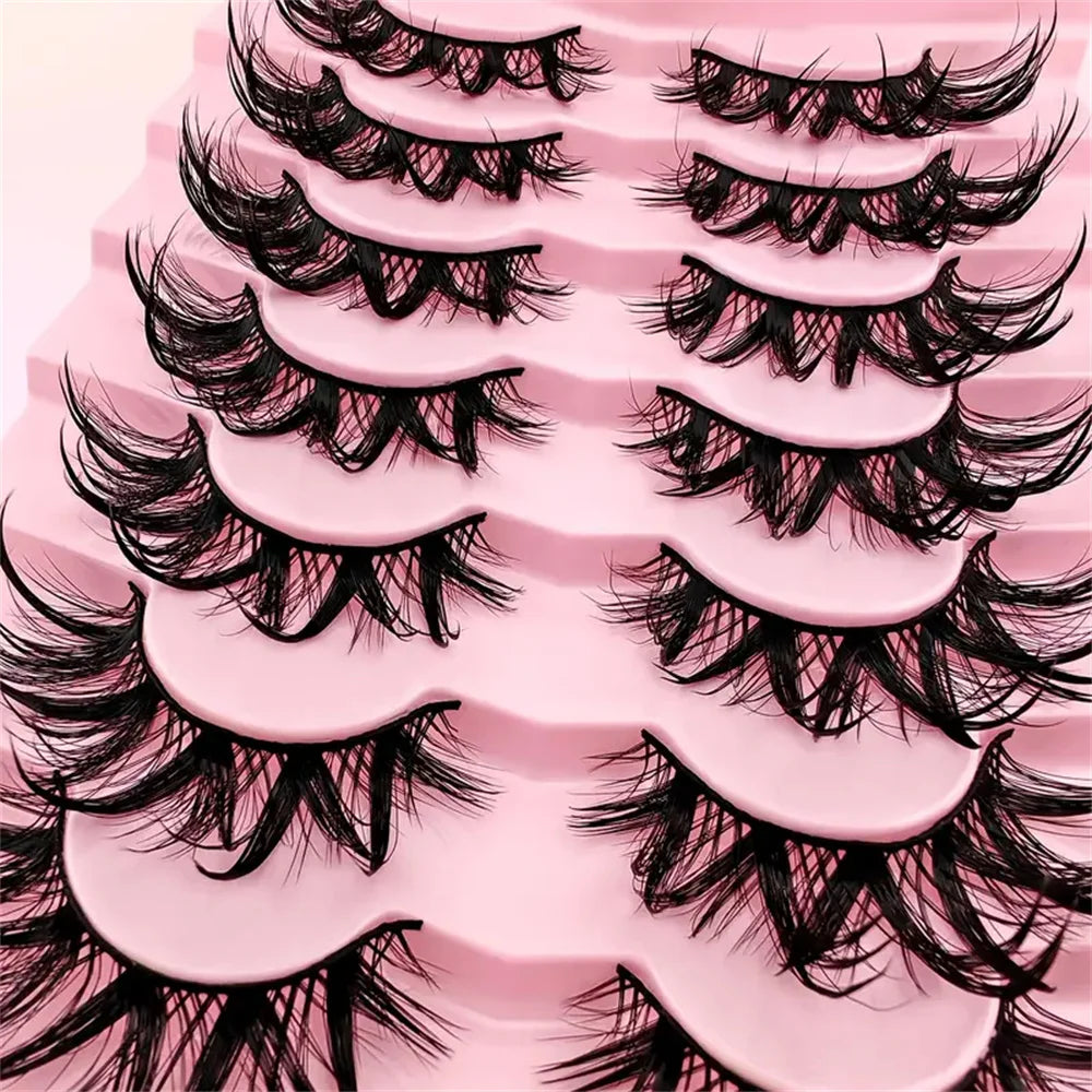A display of wet look manga false eyelashes in various styles and lengths.