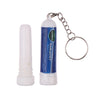 A white nasal inhaler bottle with a silver chain keychain attached.