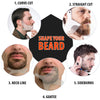 Diagram showing five steps for shaping a beard: Curve Cut, Straight Cut, Neck Line, Goatee, and Sideburns.