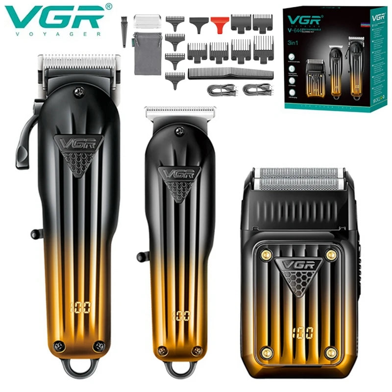 Set professioneller Haarschneider und Trimmer, schwarz-goldfarben.