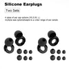 Un set de bouchons d'oreille en silicone noirs avec différentes tailles et options pour divers canaux auditifs.
