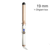 A professional electric hair curler in a beige and white color with an LCD control display.