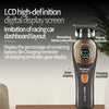 A black cordless electric hair clipper with a digital display showing battery and charging reminders.
