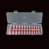 A set of 120 pink French ballet press-on nails displayed in their packaging box.