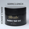 Un pot noir de gel pour ongles Jillnails Builder avec couvercle, étiqueté 66MM/2.6PO