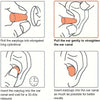 Instructions pour rouler, tirer et insérer les bouchons d'oreille anti-bruit en mousse dans le conduit auditif.