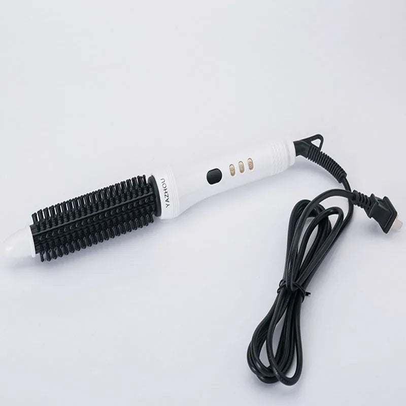 White YAZHOU ceramic hair straightener and curler with a black barrel and coiled cord