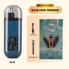 Blue Type-C fast charging nose hair trimmer with a cleaning brush and data cord.
