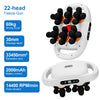 A white 22-head fascia gun massage device with black massage heads and a battery pack.