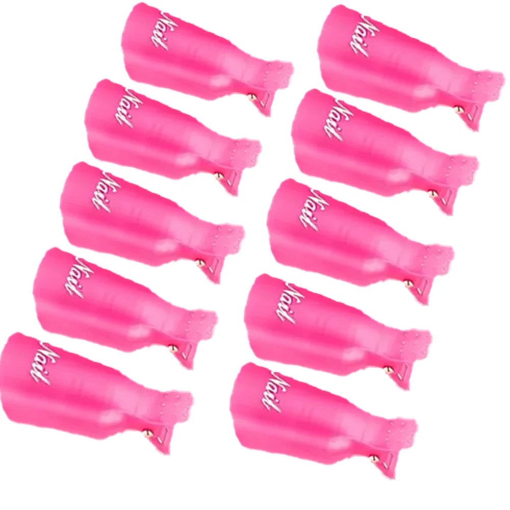 A set of pink reusable nail soak-off caps for gentle gel polish removal.