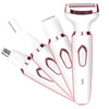 A pink and white 4-in-1 rechargeable epilator device shown from the side.