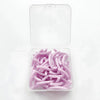 A clear plastic container holds 30 reusable silicone eyelash curler pads in a light purple color.