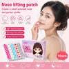 A woman applies invisible nose lifting patches to her nose, demonstrating the product for shaping and lifting the nose.