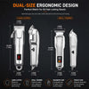 Dual-size ergonomic hair clipper set showing large and small trimmers with grip details