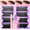 A display of various lash extensions in different lengths and styles, including natural wispy lashes.