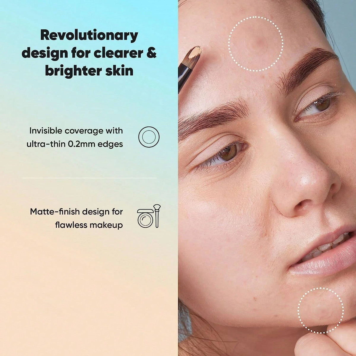 Close-up of a woman applying hydrocolloid acne spot patches to her skin.