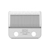 Silver metal comb or rake with a fade marking on the bottom