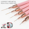 A set of copper tube metal rod 5 pull wire pens used for nail art liner application.