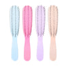 Three scalp massage combs in light blue, pink, and lavender shades for hair detangling