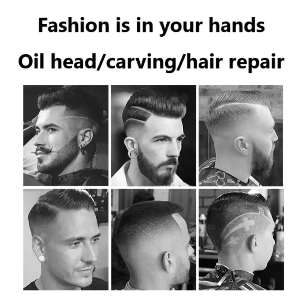 A collection of men with various haircuts and beard styles demonstrating the results of professional oil head carving and hai