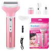 Pink Kemei 4-in-1 multi-function body and facial shaver with various attachments.