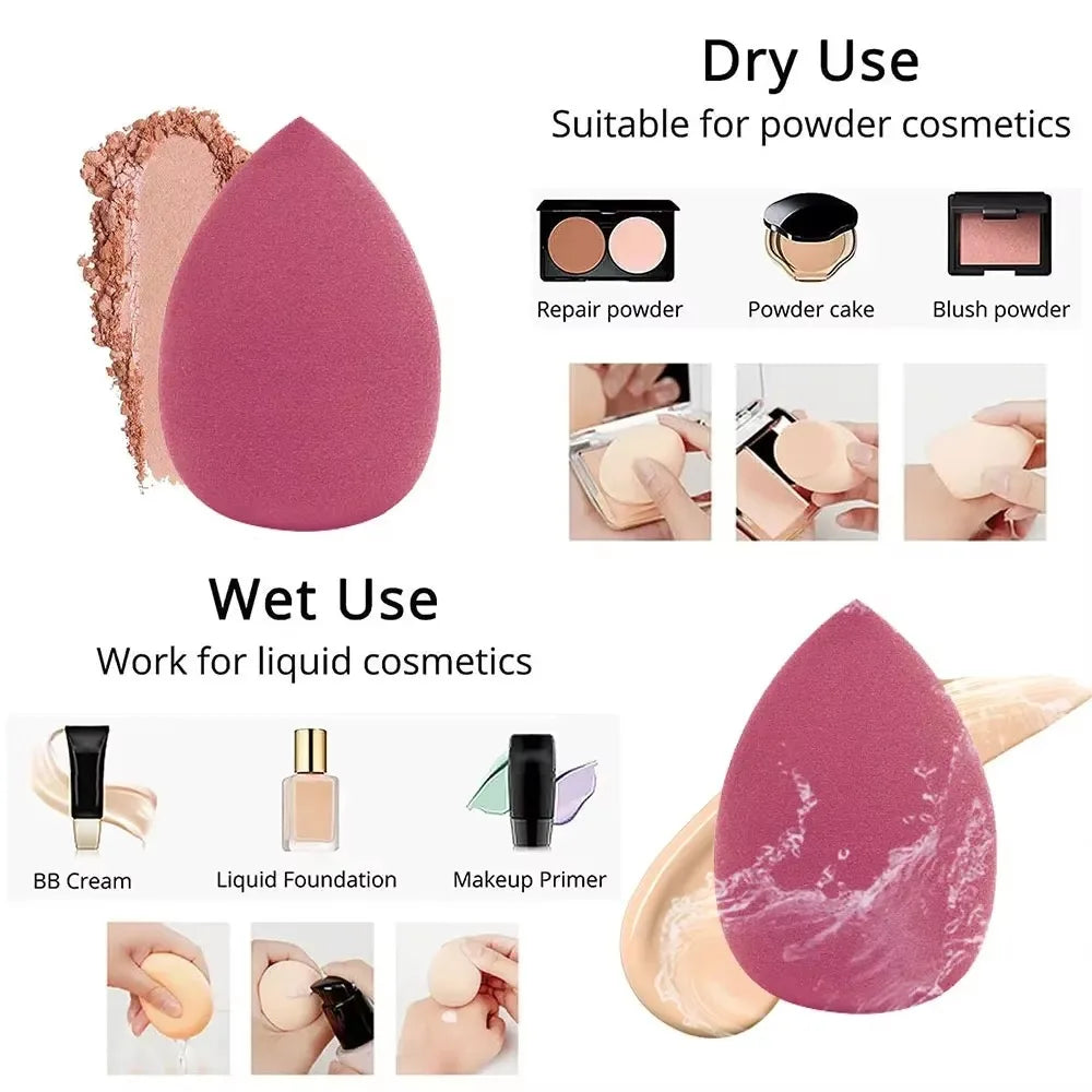 Set of pink multi-sided makeup sponge and powder puff, suitable for dry powder or wet liquid cosmetics
