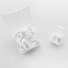 A clear plastic container filled with 30 white reusable silicone eyelash curler pads.
