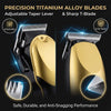 Precision titanium alloy blades and adjustable taper lever of a professional hair clipper grooming kit