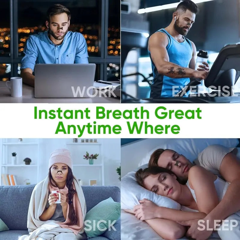 Collage de personnes utilisant des bande nasales pour la respiration et le sommeil.