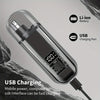 Silberner USB-Lade-Nasen- und Ohrhaartrimmer mit Batterie und Ladeanschluss.