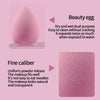 A pink beauty egg makeup sponge and a pink fine caliber makeup pad are shown with descriptive text.