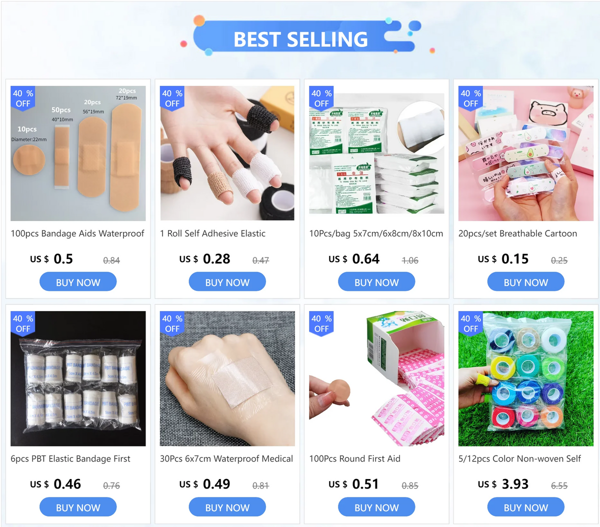 Various rolls of sterile waterproof hemostatic adhesive patches and bandages for medical use