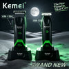 Two Kemel hair clippers displayed on a dark background with a glowing moon, highlighting the professional electric hair clipp