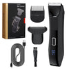 A set of black 2-in-1 body grooming hair trimmer and epilator with various attachments and a power cord.