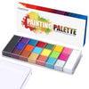 Une palette rectangulaire de 20 couleurs professionnelles de peinture faciale et corporelle avec une boîte colorée en arrière