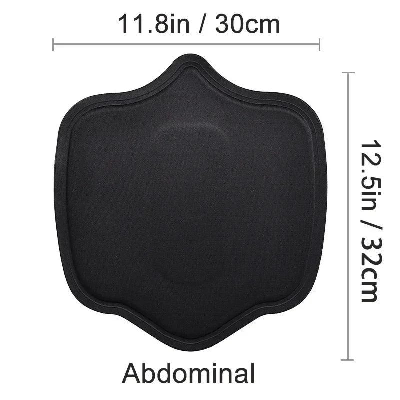 Black abdominal compression support board measuring 11.8 inches by 12.5 inches.