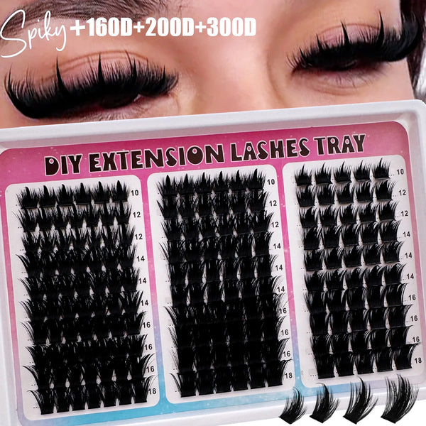 A tray of DIY extension lashes showing various lengths and styles for lash extensions.